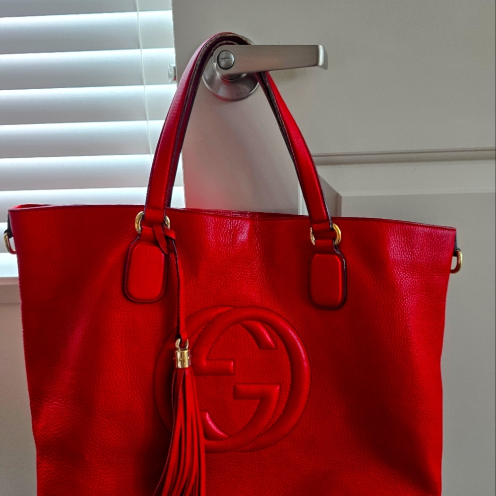 Gucci Red Leather Tote with Tassel